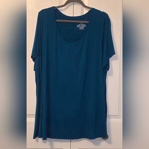Lane Bryant Size 26/28 Woman's Plus Teal Short Sleeve Tunic Round Neck Blouse